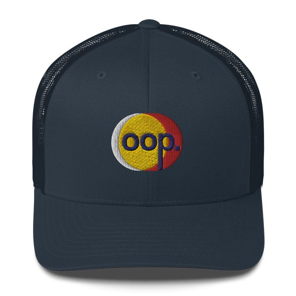 Oop. Trucker Cap (navy text) - KnitpickCollective