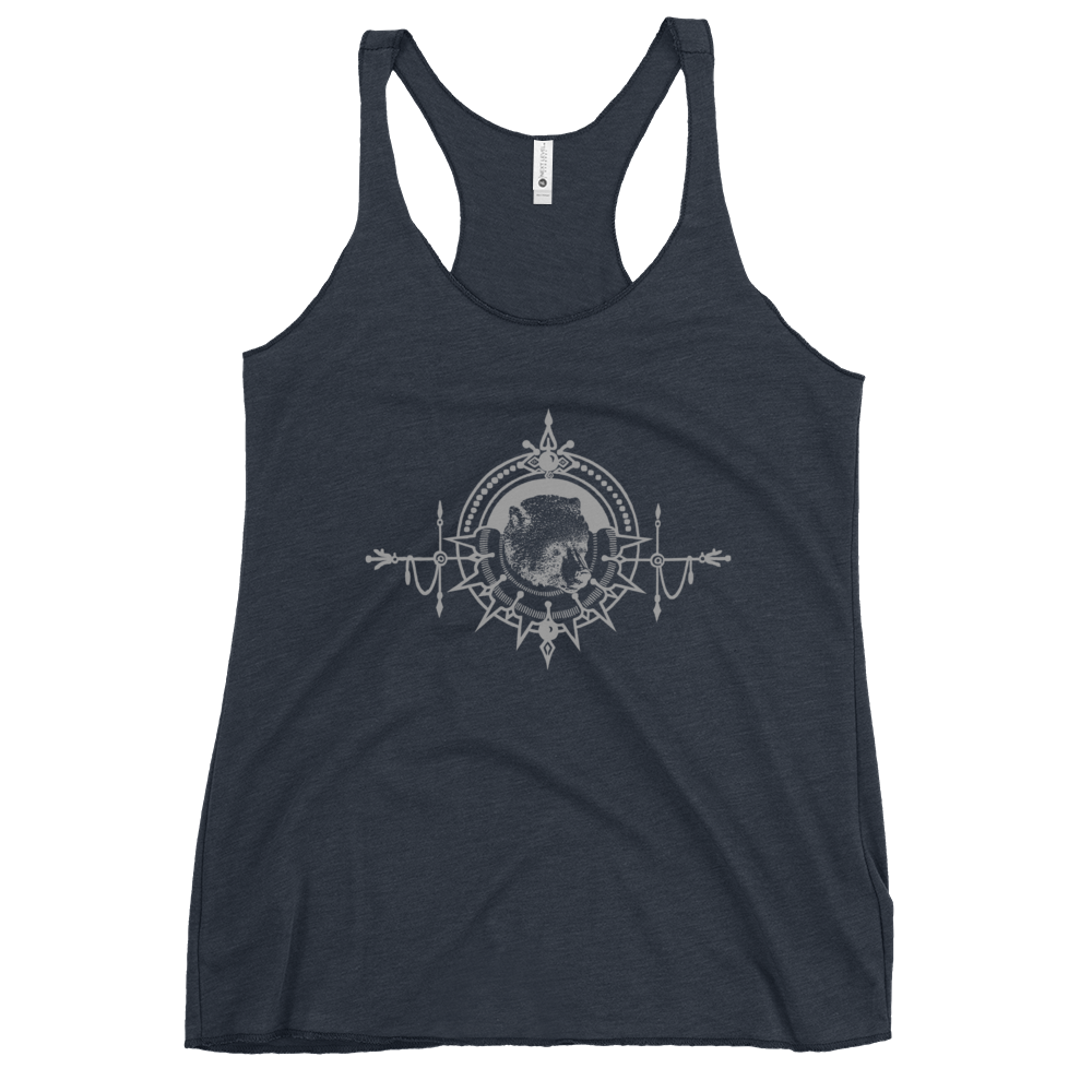 Ornate Bear Racerback Tank (gray ink)